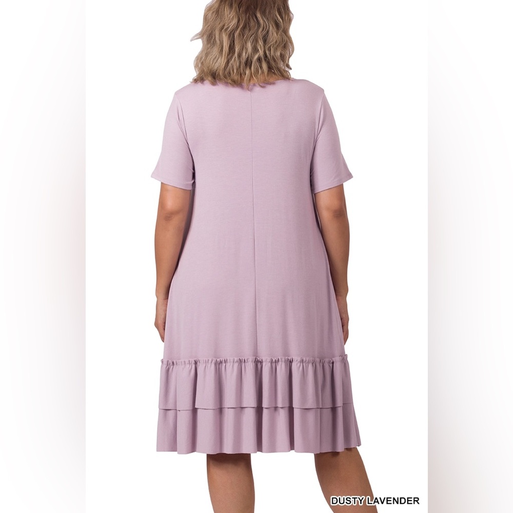 Plus Short Sleeve Round Neck Ruffle Hem Dress